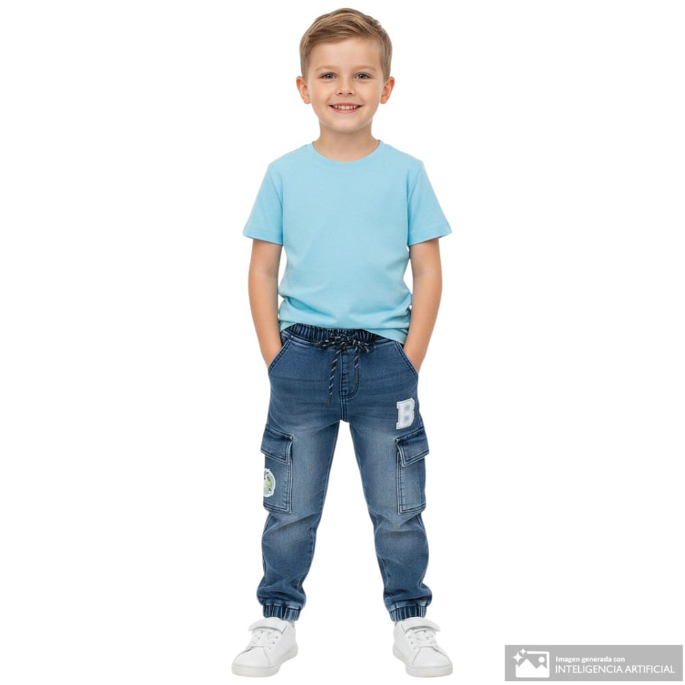 Jogger denim azul con parche de Bluey para niño