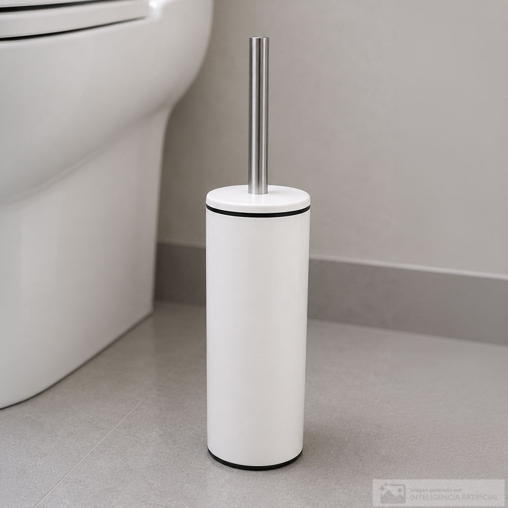 Cepillo de inodoro con base de metal color blanco