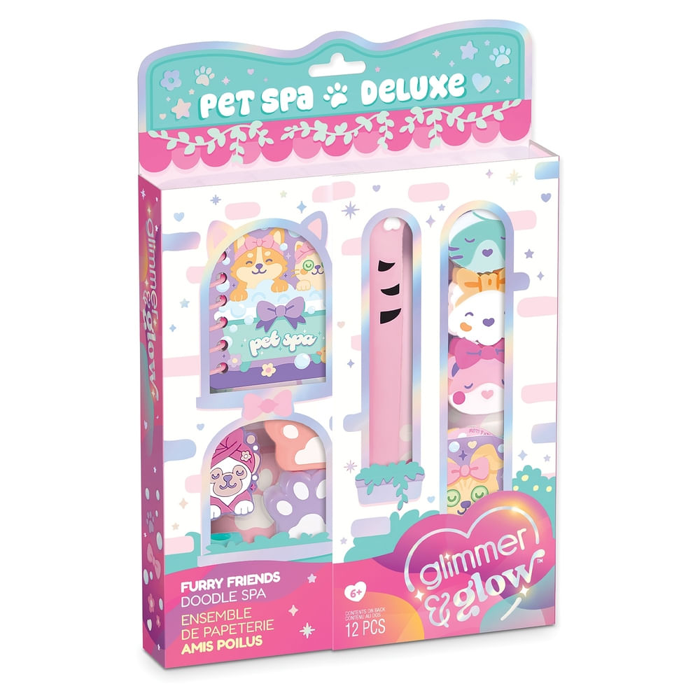 Set de Papelería Glimmer & Glow Furry Friends Doodle Spa 12 Piezas