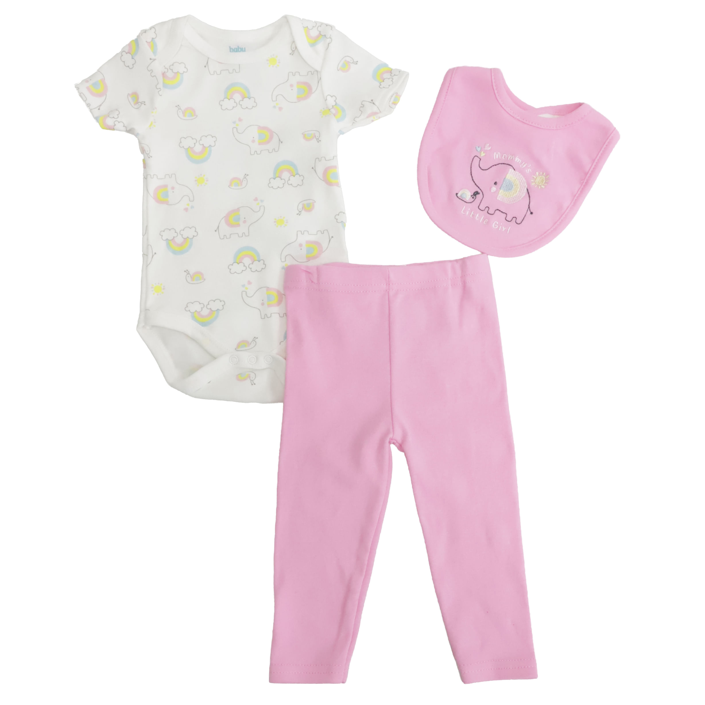 Conjunto de 3 piezas con estampado de elefantes para bebé niña