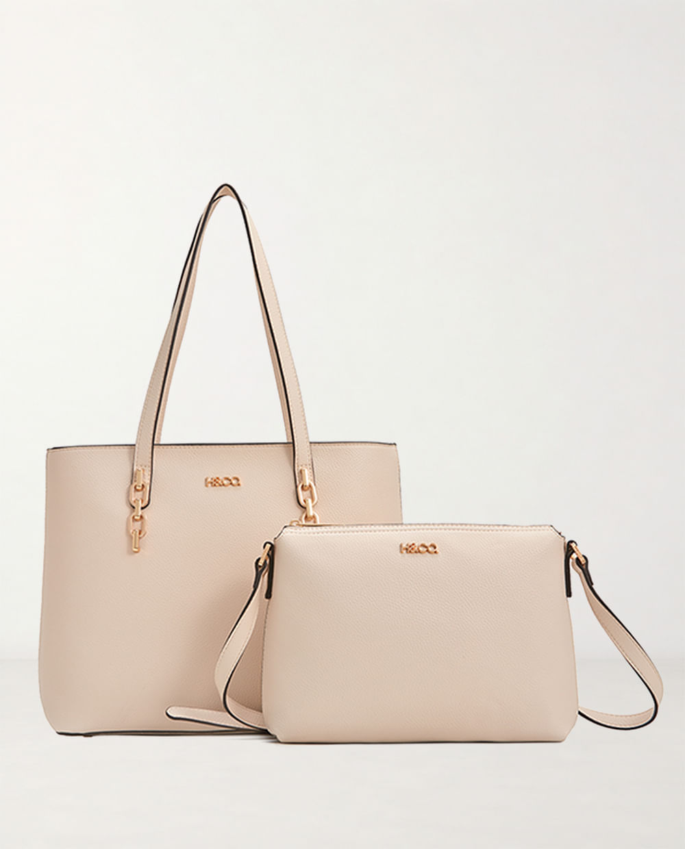 Dúo cartera tote y crossbody H&Co texturizadas beige