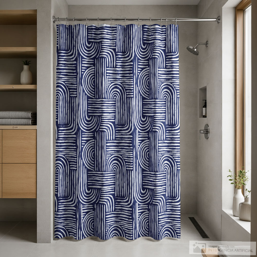 Cortina para baño diseño hexágono azul marino