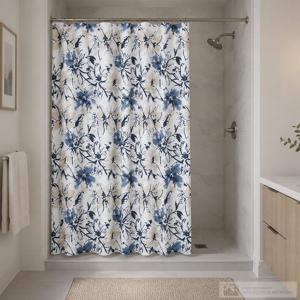Cortina de baño 1 pieza flores grises
