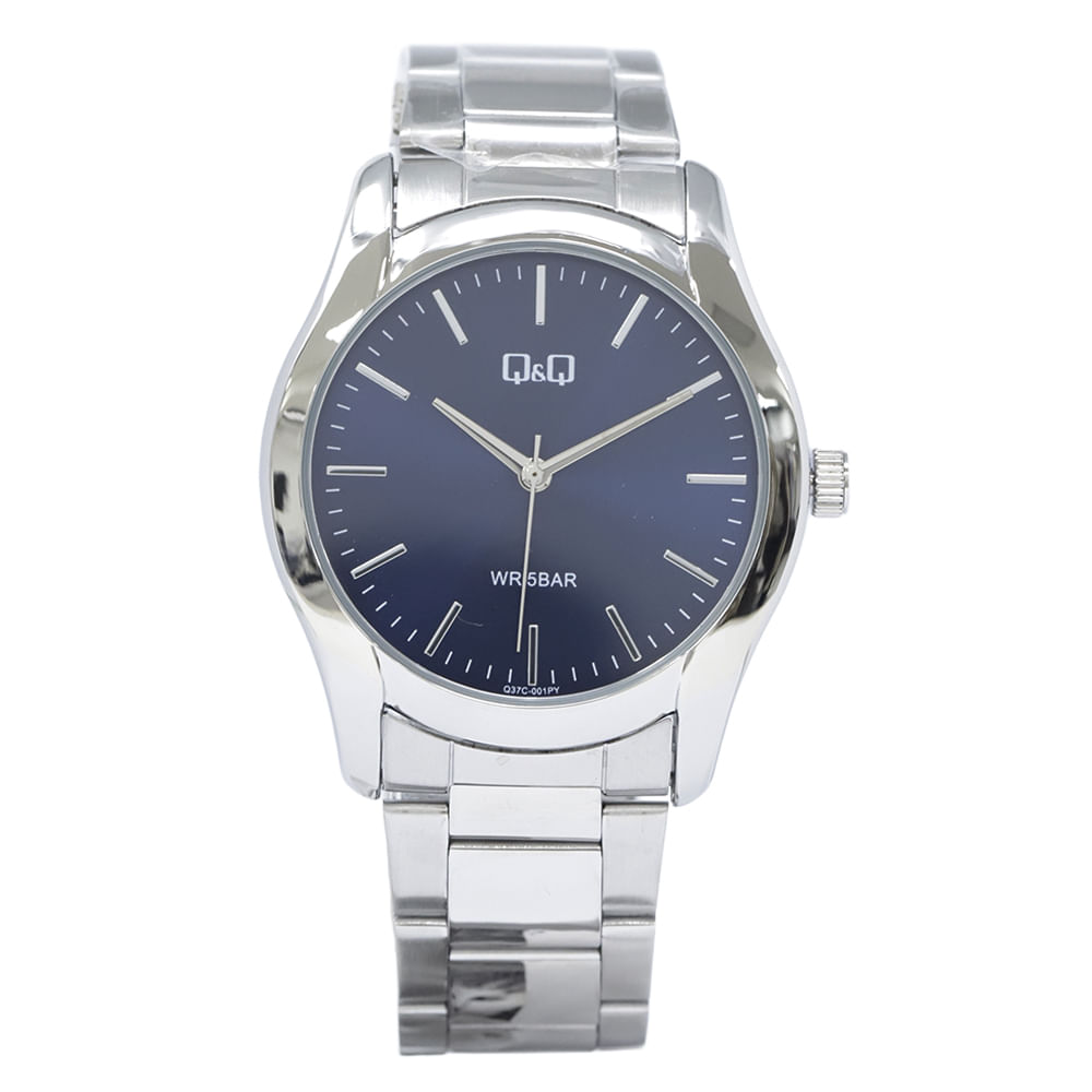 Reloj análogo Q&Q para hombre plateado con esfera azul y brazalete metálico