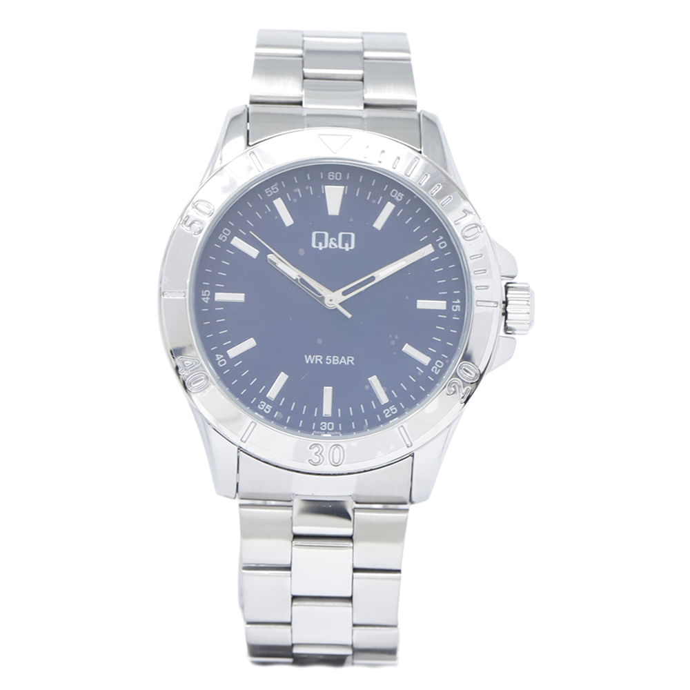 Reloj Q&Q análogo metálico plateado para hombre