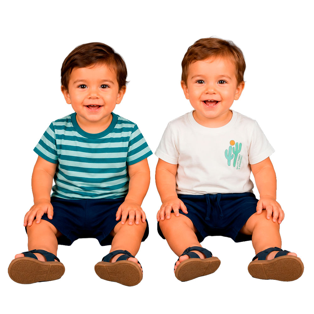 Conjunto de 3 piezas bicolor con rayas y estampado cactus para niño
