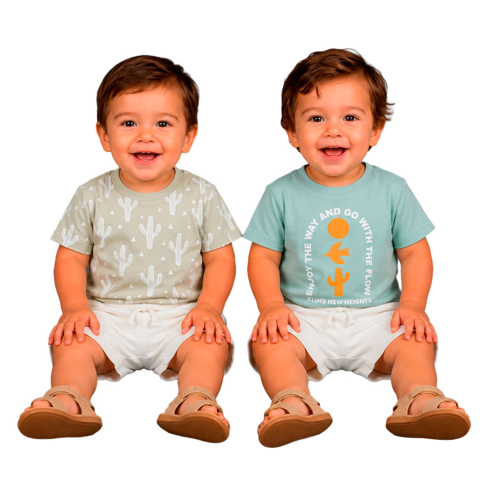 Conjunto de 3 piezas bicolor con estampado de cactus para niño