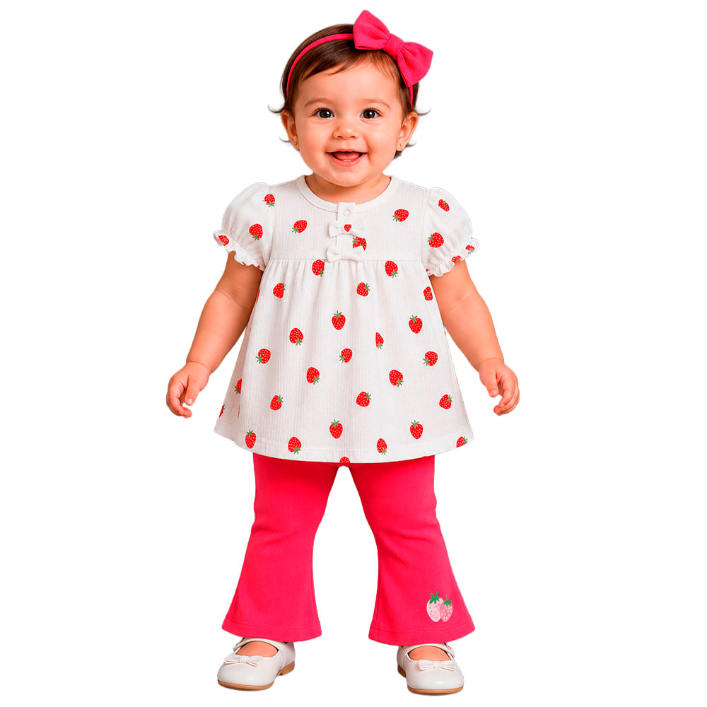 Conjunto de 3 piezas bicolor con estampado de fresas para bebé niña