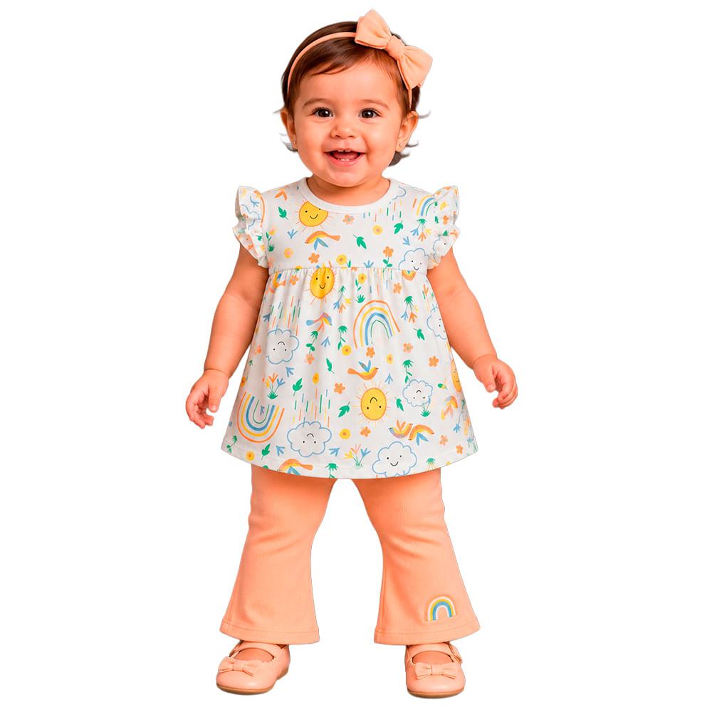 Conjunto de 3 piezas con estampado de arcoíris para bebé niña