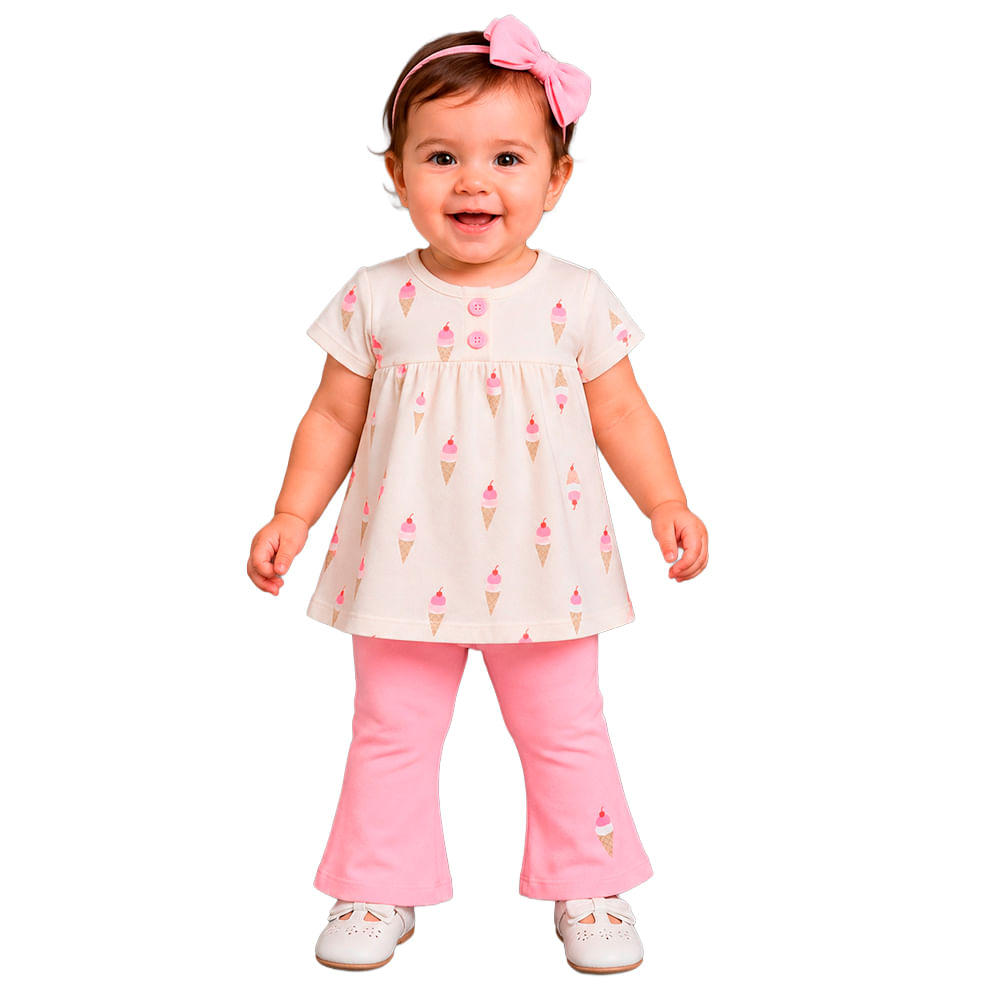 Conjunto de 3 piezas con estampado de helados para bebé niña