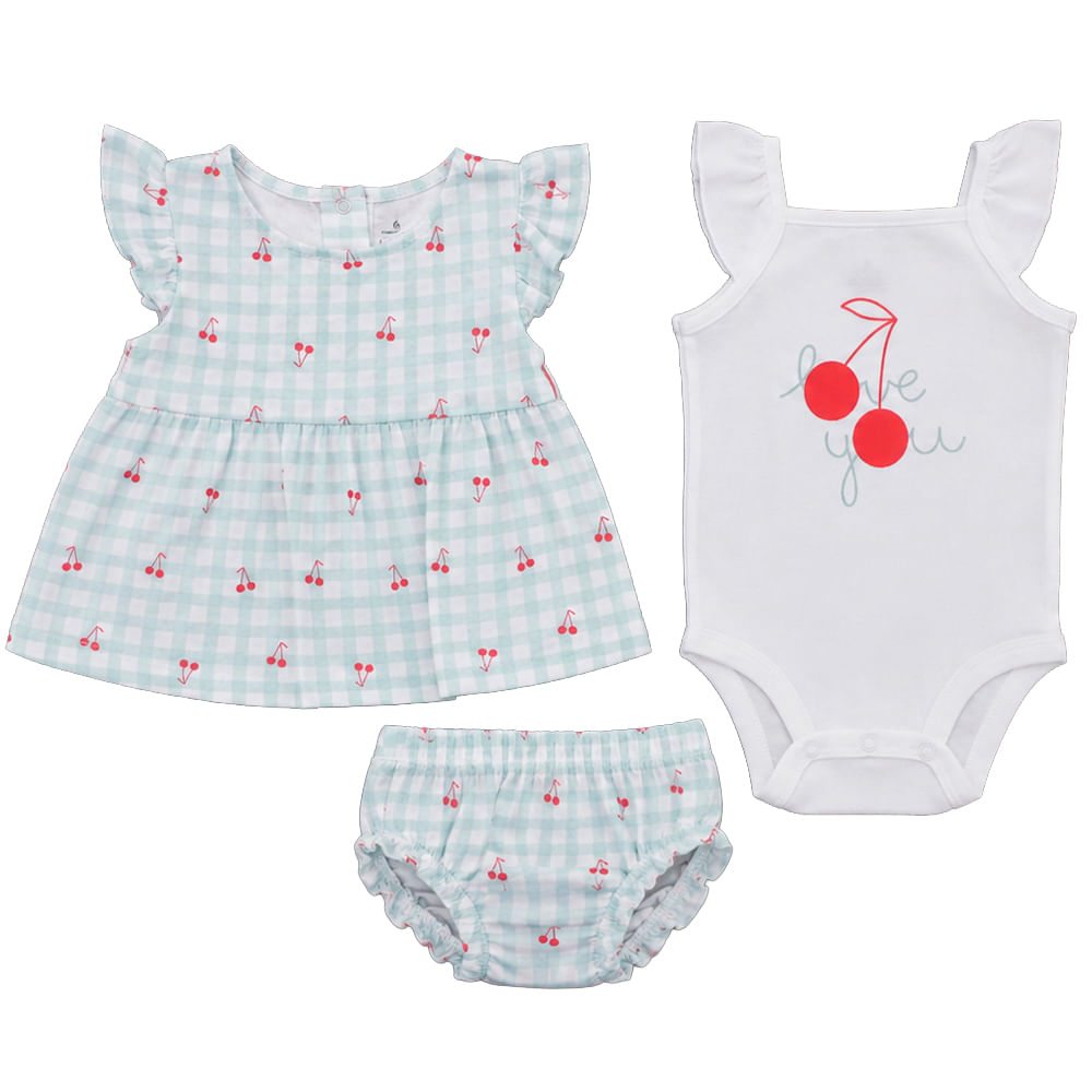 Conjunto de 3 piezas bicolor con estampado de cerezas para bebé niña
