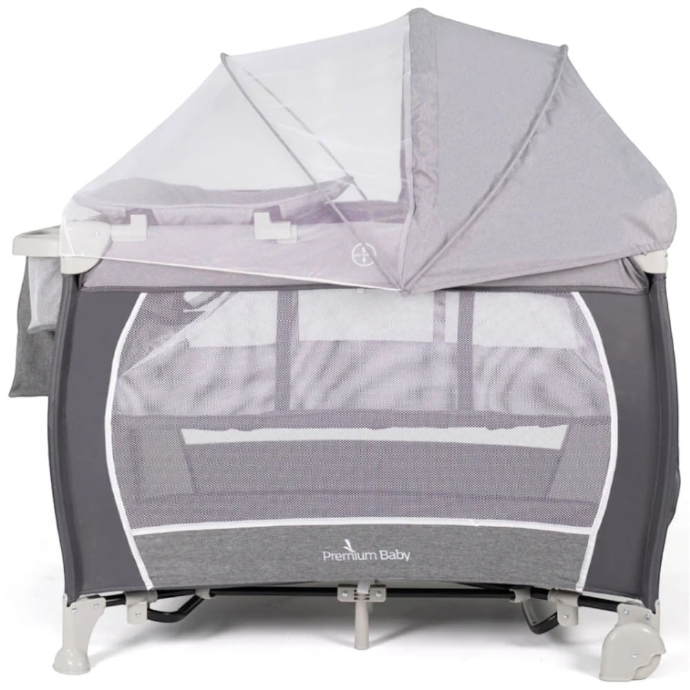Corral gris Premium Baby Pro con cambiador y mosquitero para bebé
