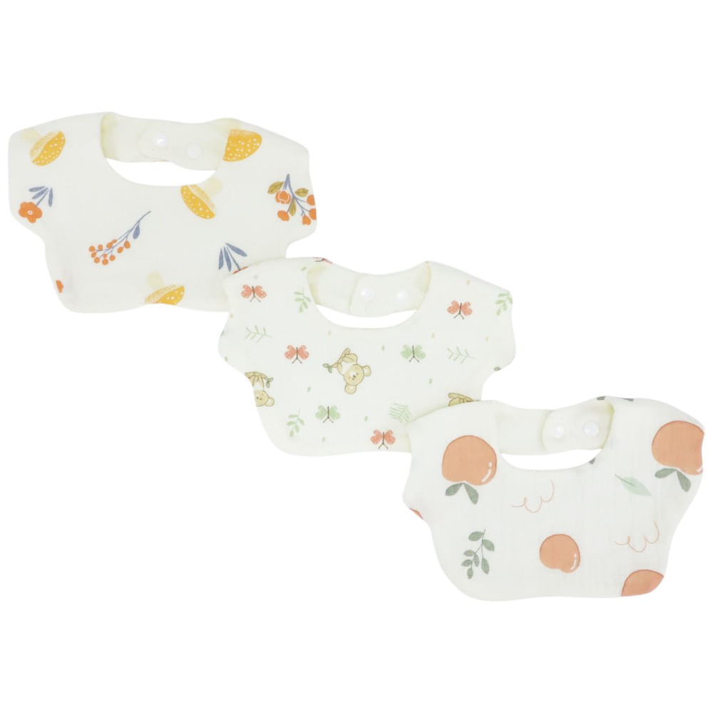 Set de 3 baberos blancos estampados para bebé niña
