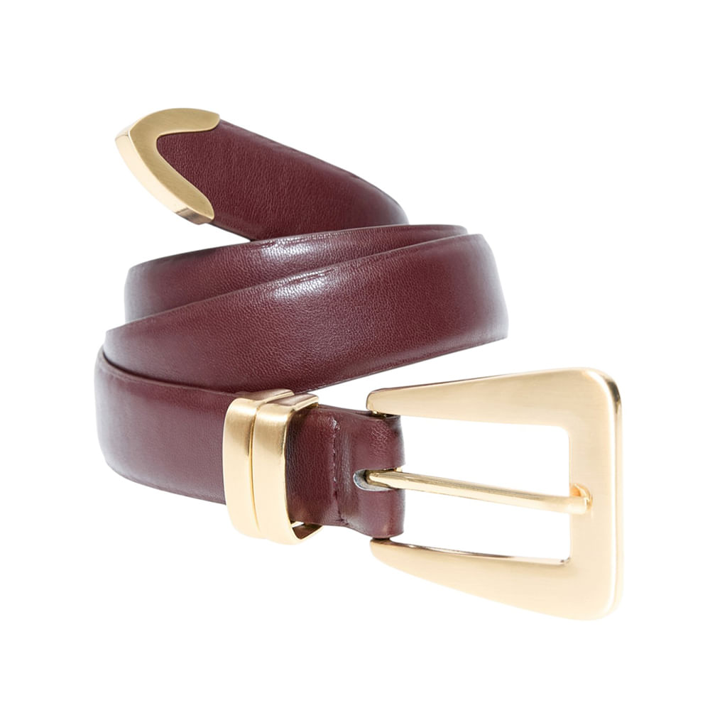 Cincho Sfera liso con hebilla dorada burgundy para mujer