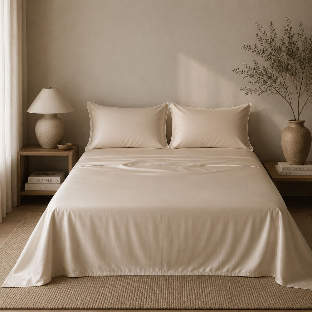 Set De Sábana De Bambú Lyocell Beige Full size / Queen size