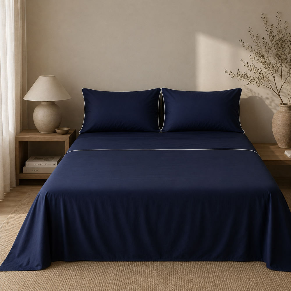 Set De Sábana De Bambú Lyocell Navy Full size / Queen size