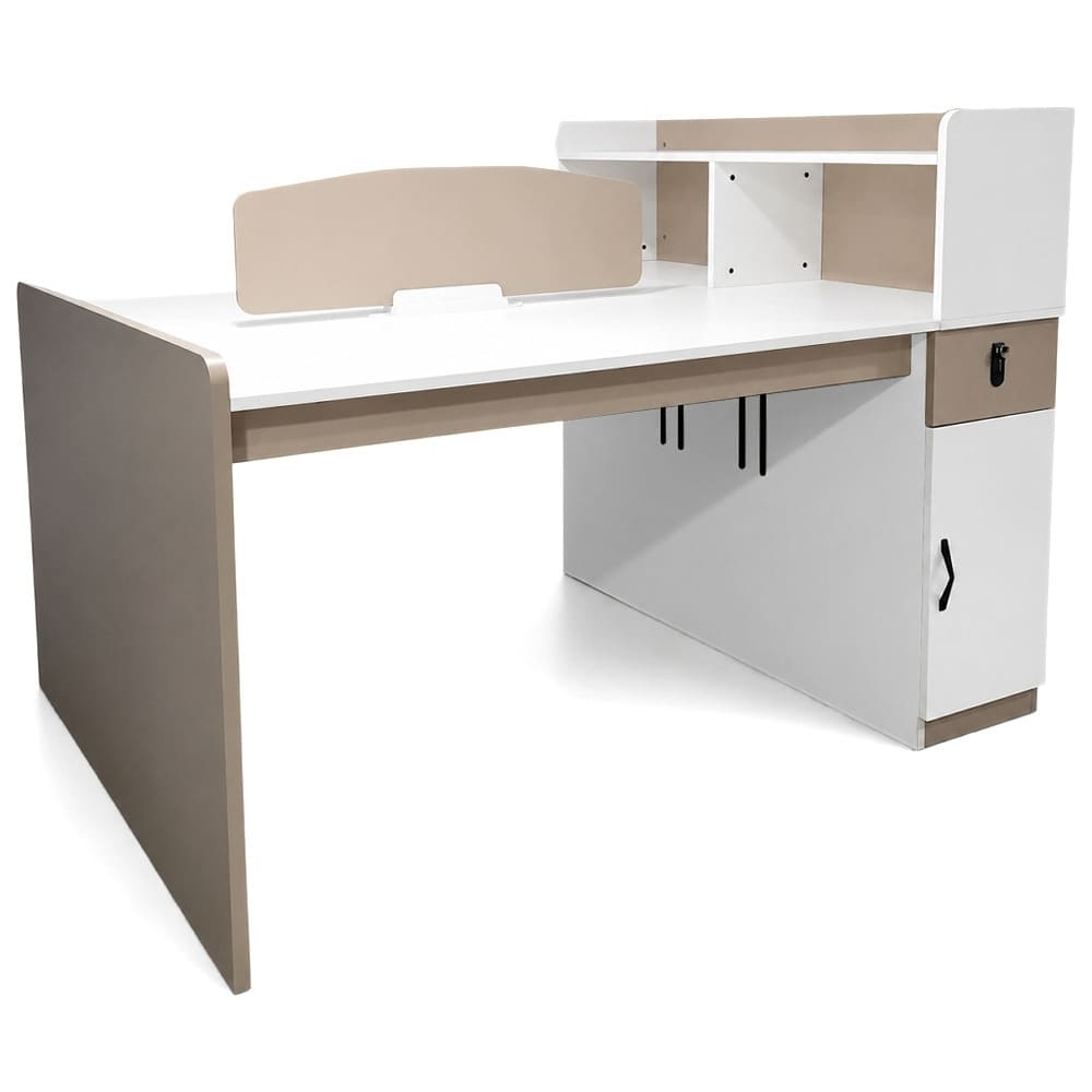 Estacion de trabajo para dos personas con gavetas y puertas