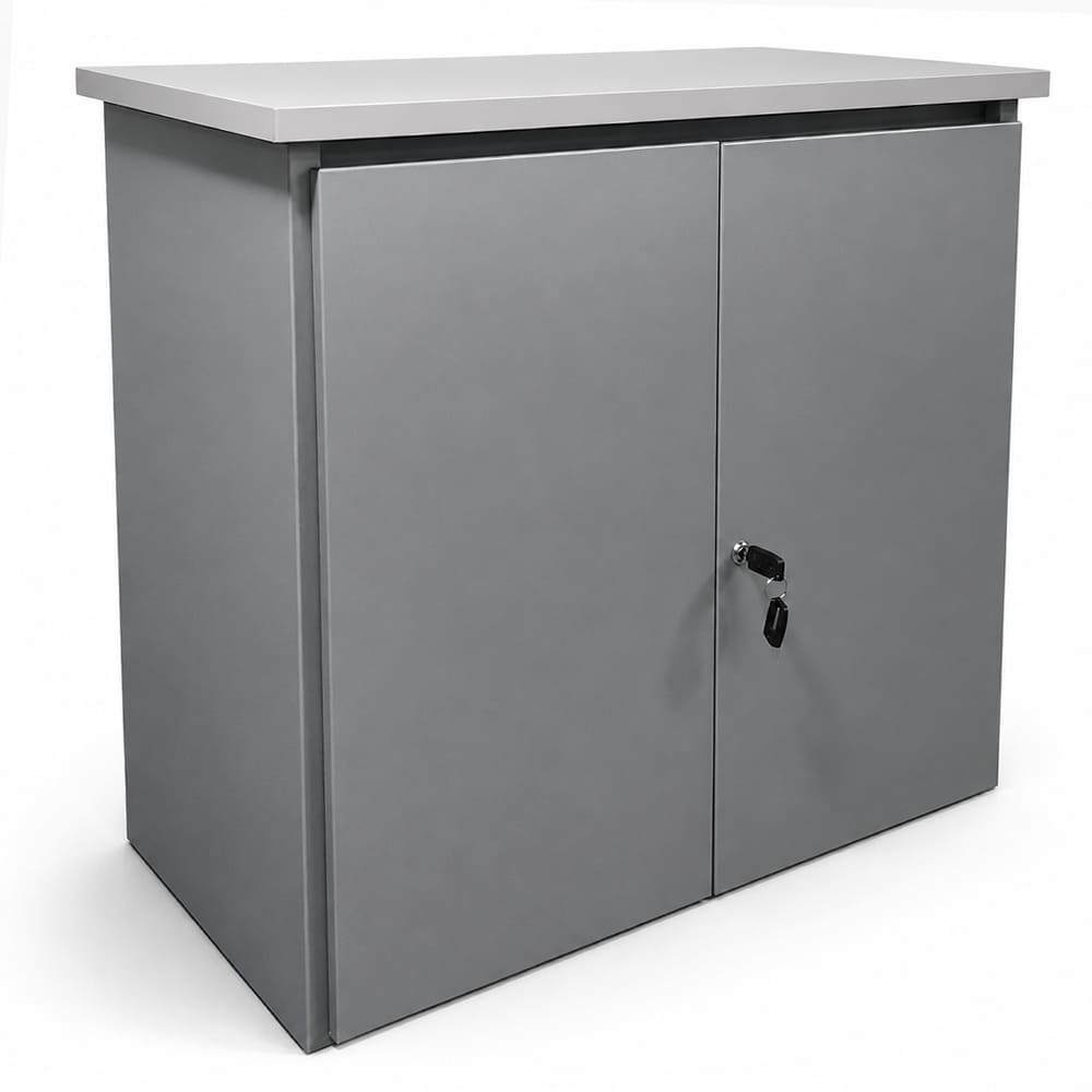Credenza metálica Acier con repisa de color gris.