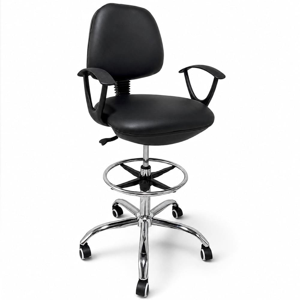 Silla de cajero de polipiel con brazos fijos para oficina