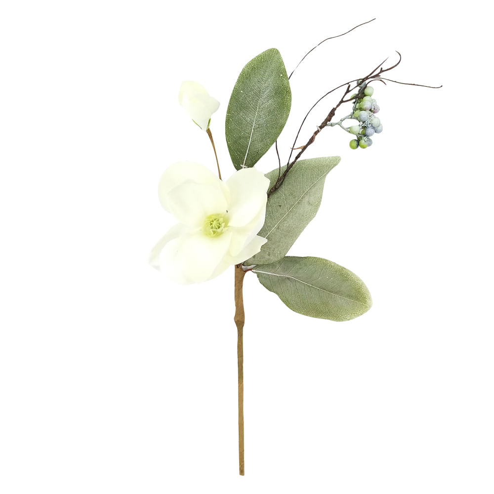 Flor magnolia blanca con bayas 13 x 42cm.