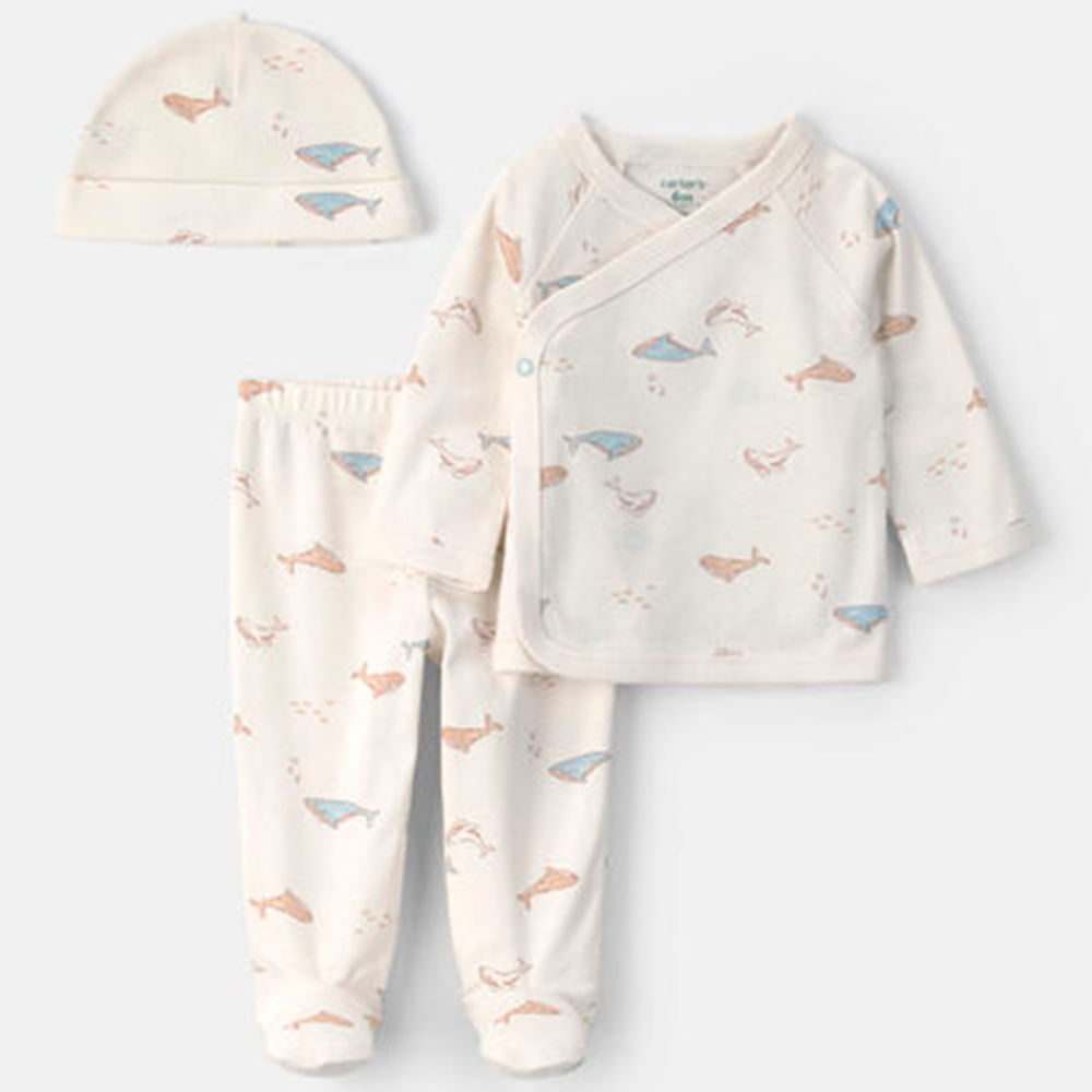 Conjunto de 3 piezas con estampado de ballenas para bebé niño