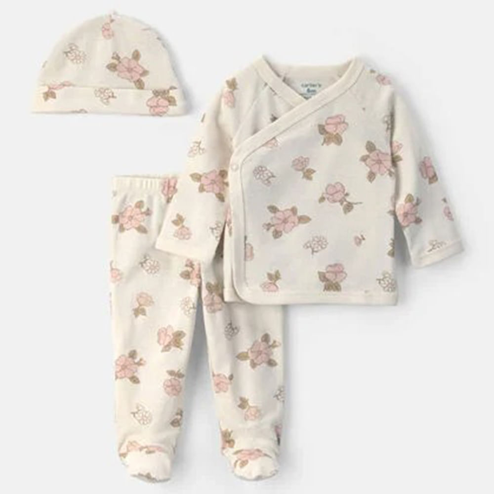 Conjunto de 3 piezas ivory con estampado floral para bebé niña