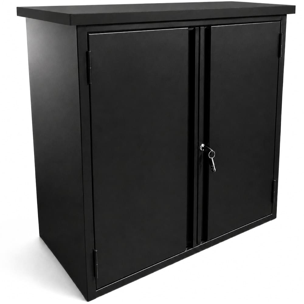 Credenza metálica con repisa para oficina color negro Credenza metálica de un cuerpo con repisa para oficina color negro