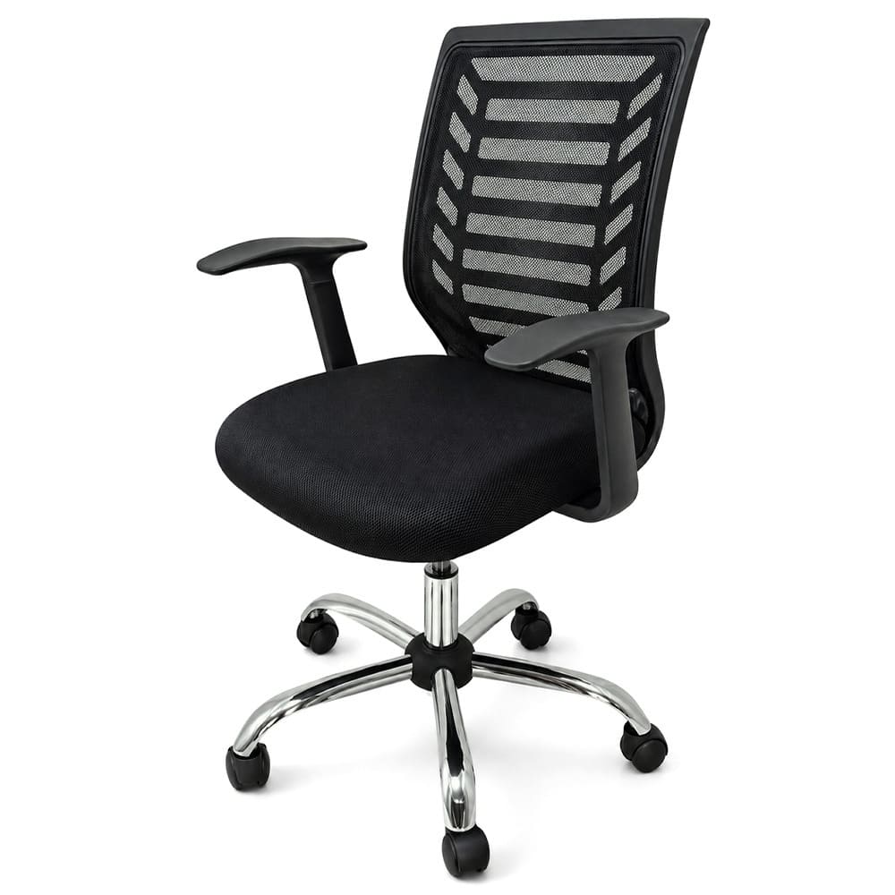 Silla semi ejecutiva con brazos fijos y respaldo de malla