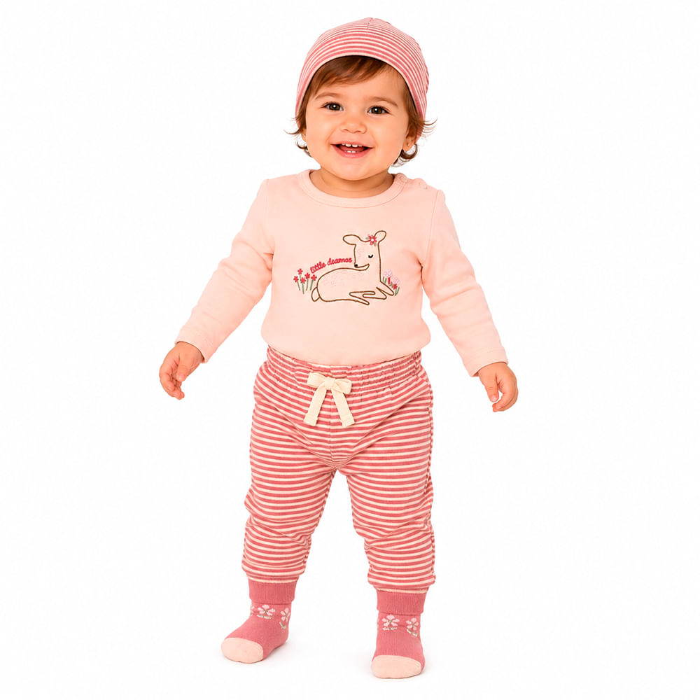 Conjunto 4 piezas rosado para bebe niña