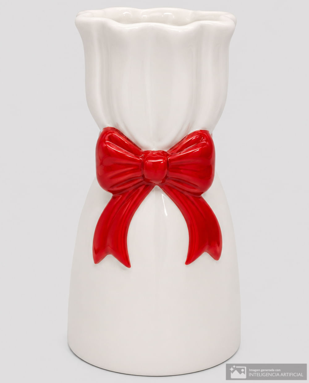 Florero de cerámica blanco con chonga rojo 10.5 x 10.5 x 22 cm