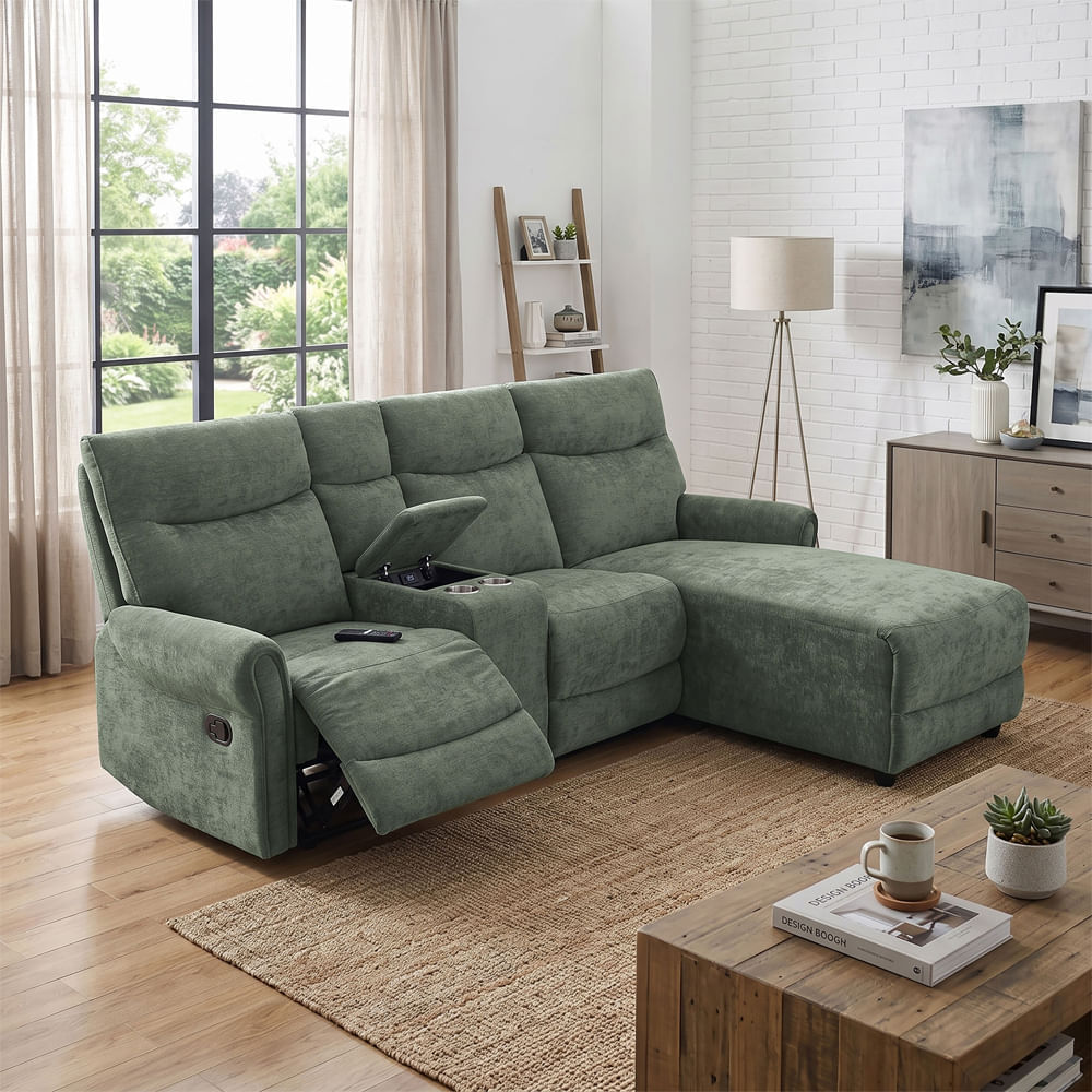 Sala esquinera reclinable con consola