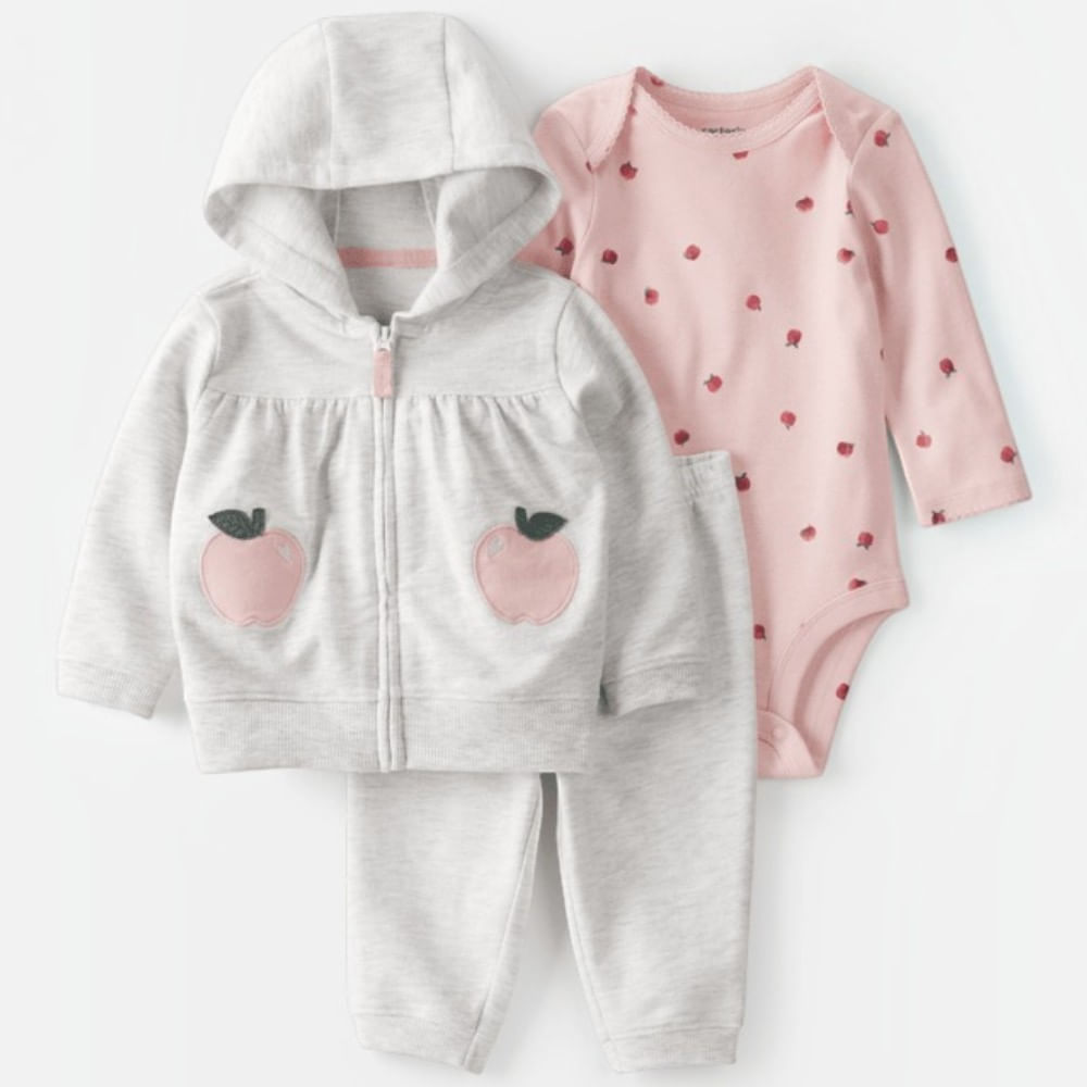 Conjunto de 3 piezas con detalle de manzanas para bebé niña