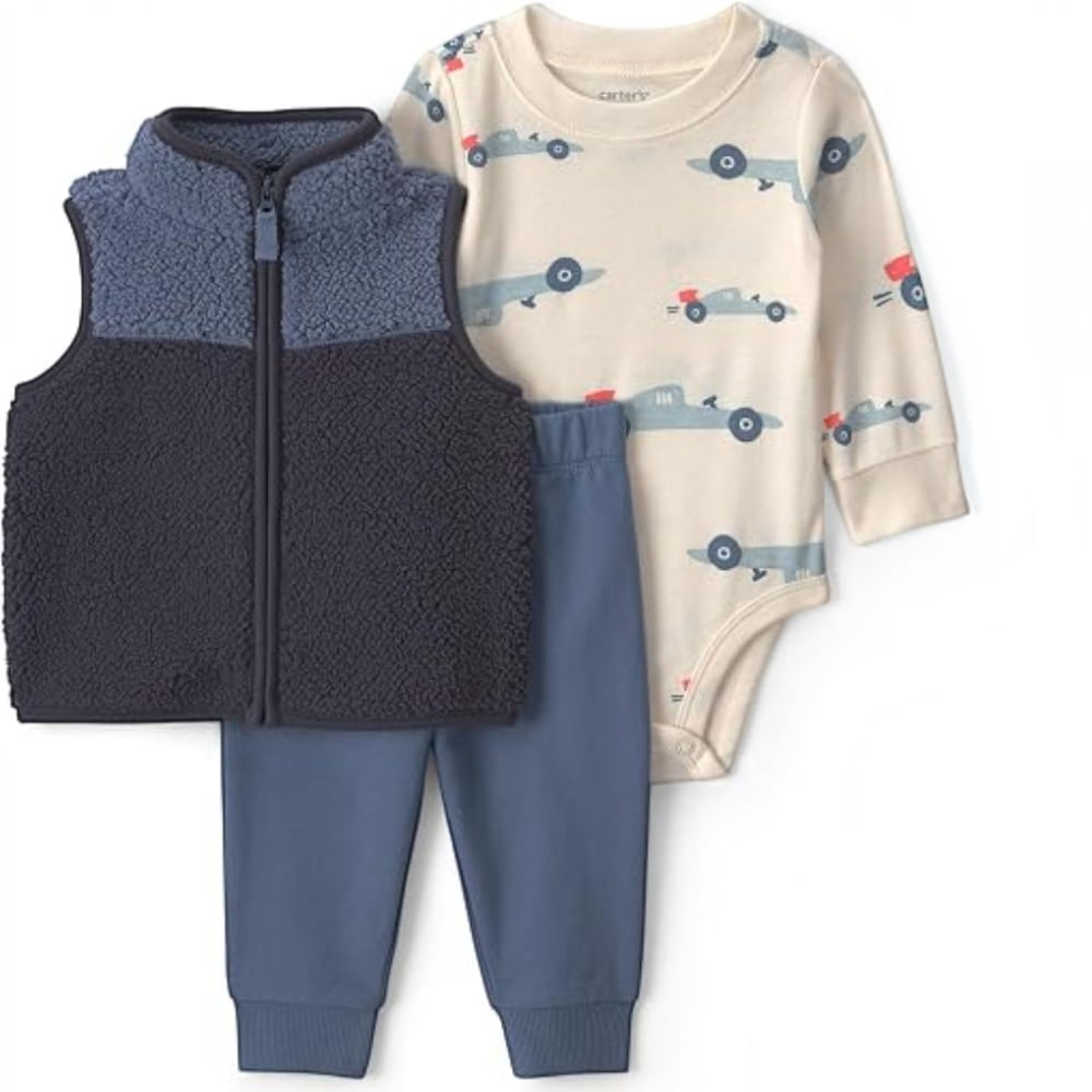 Conjunto de 3 piezas con chaleco afelpado para bebé niño