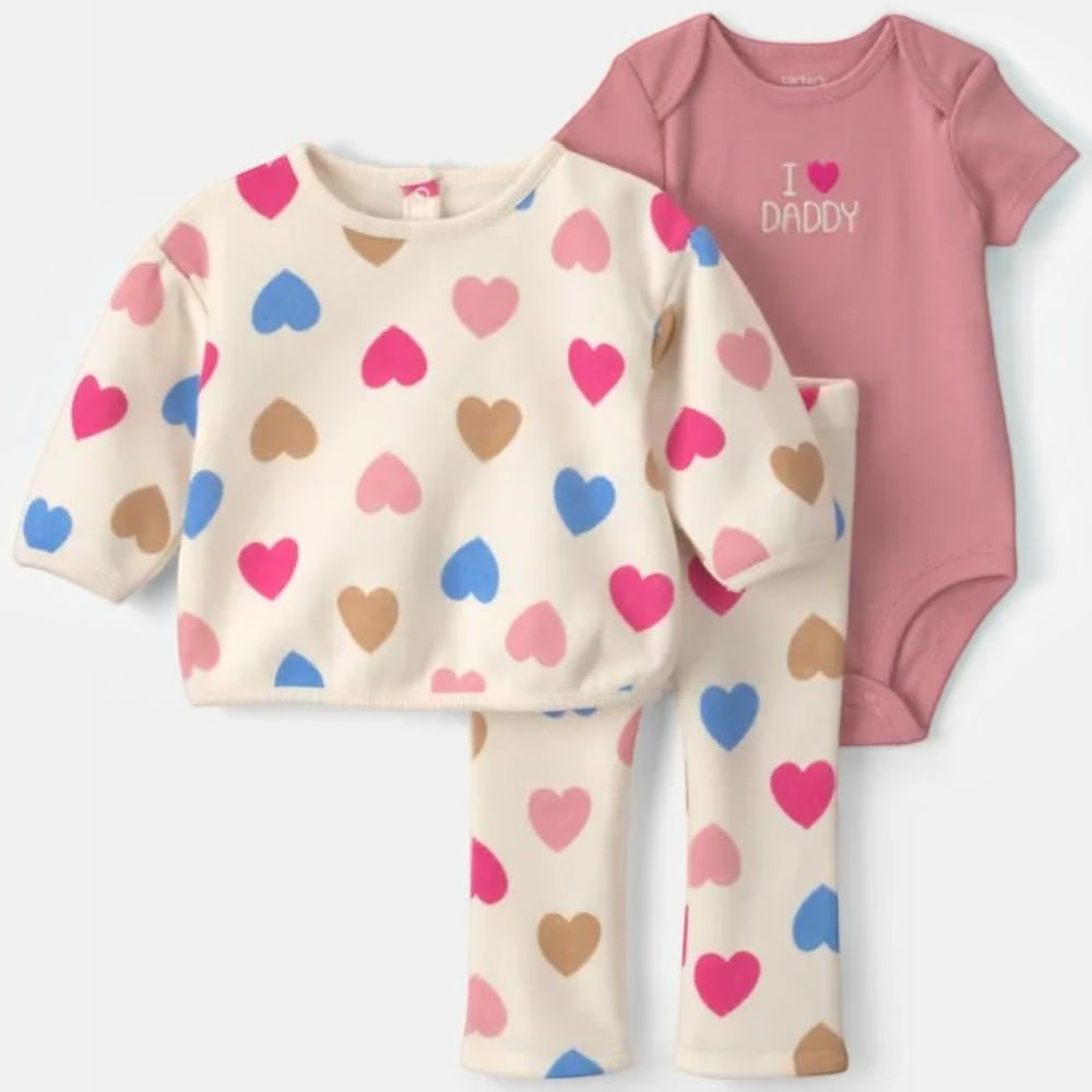 Conjunto de 3 piezas con estampado de corazones para bebé niña