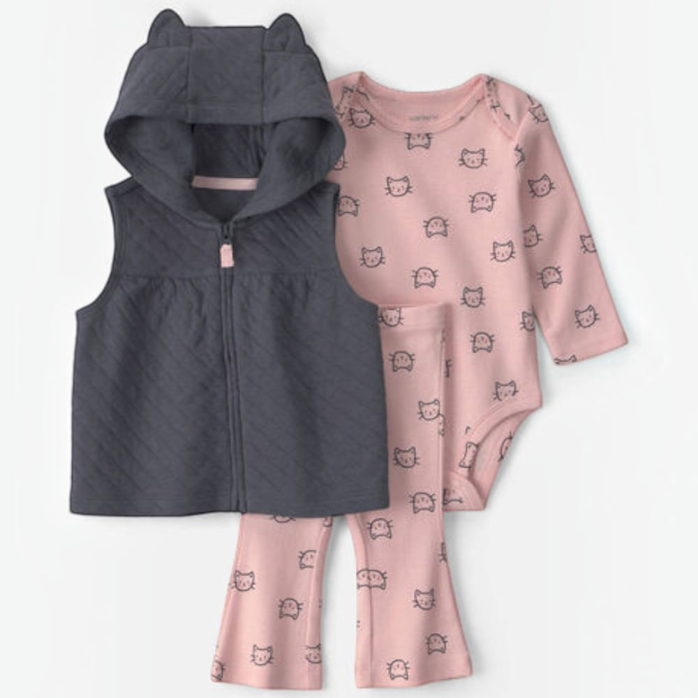 Conjunto de 3 piezas estampado de gato para bebe niña