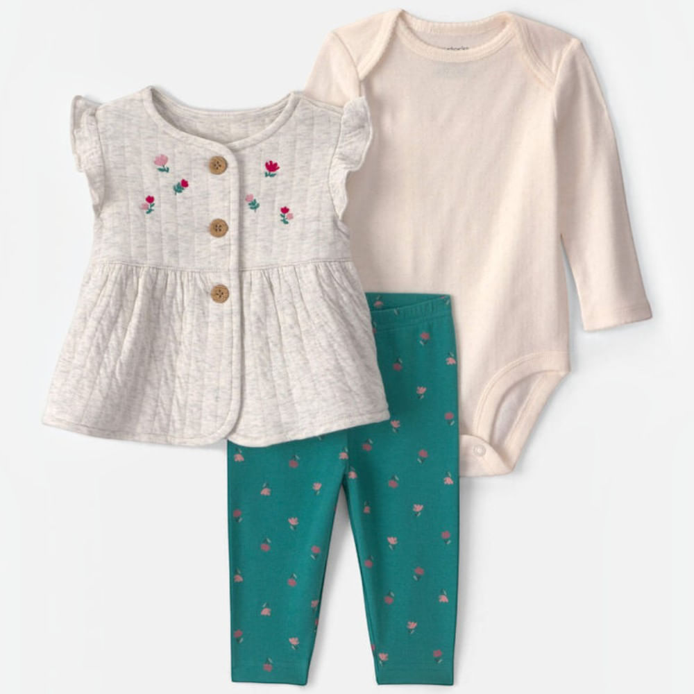 Conjunto de 3 piezas estampado floral para bebé niña