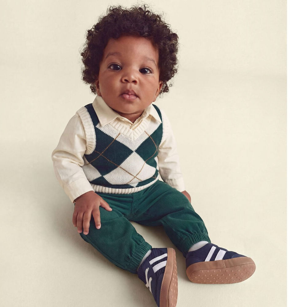 Conjunto de 3 piezas ivory con chaleco tejido para bebé niño