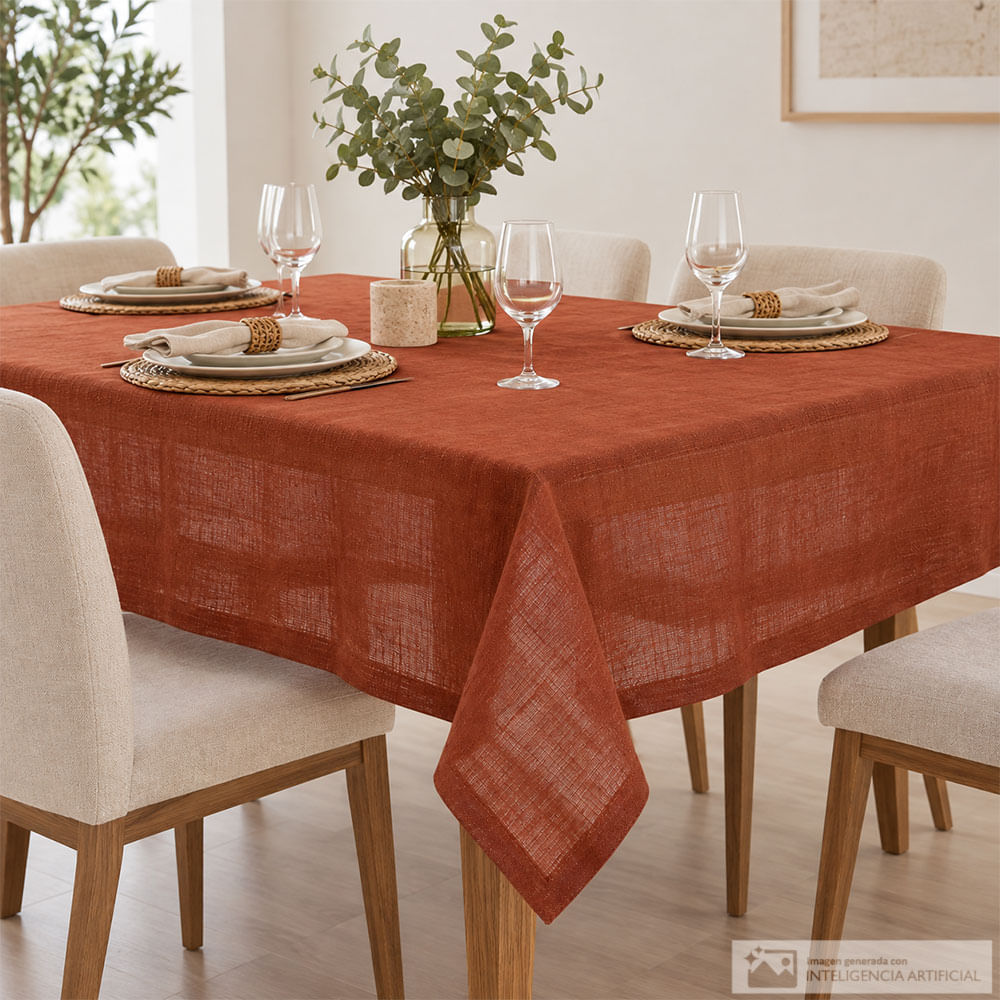 Mantel rectangular terracota para 4 a 6 personas