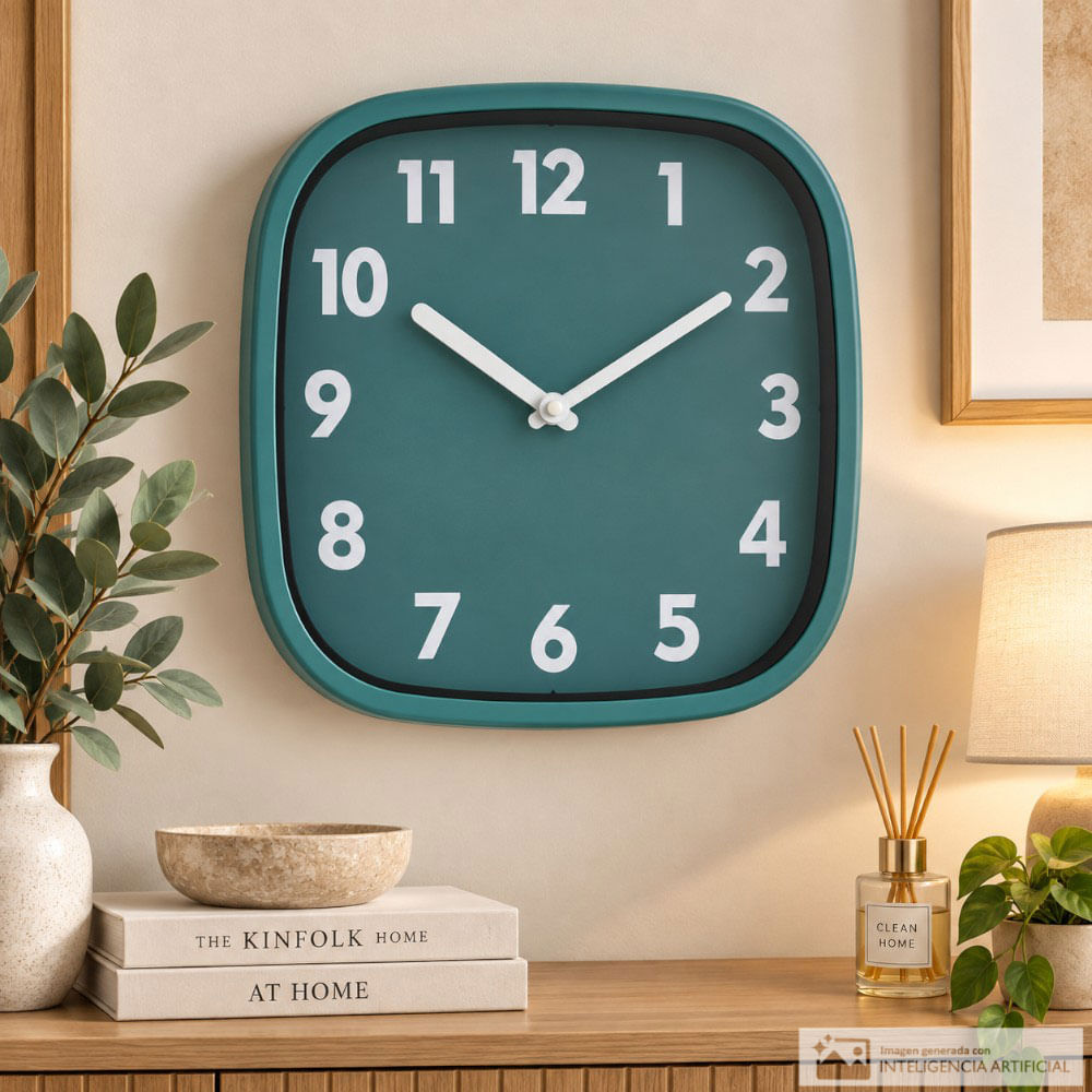 Reloj de pared cuadrado verde azulado