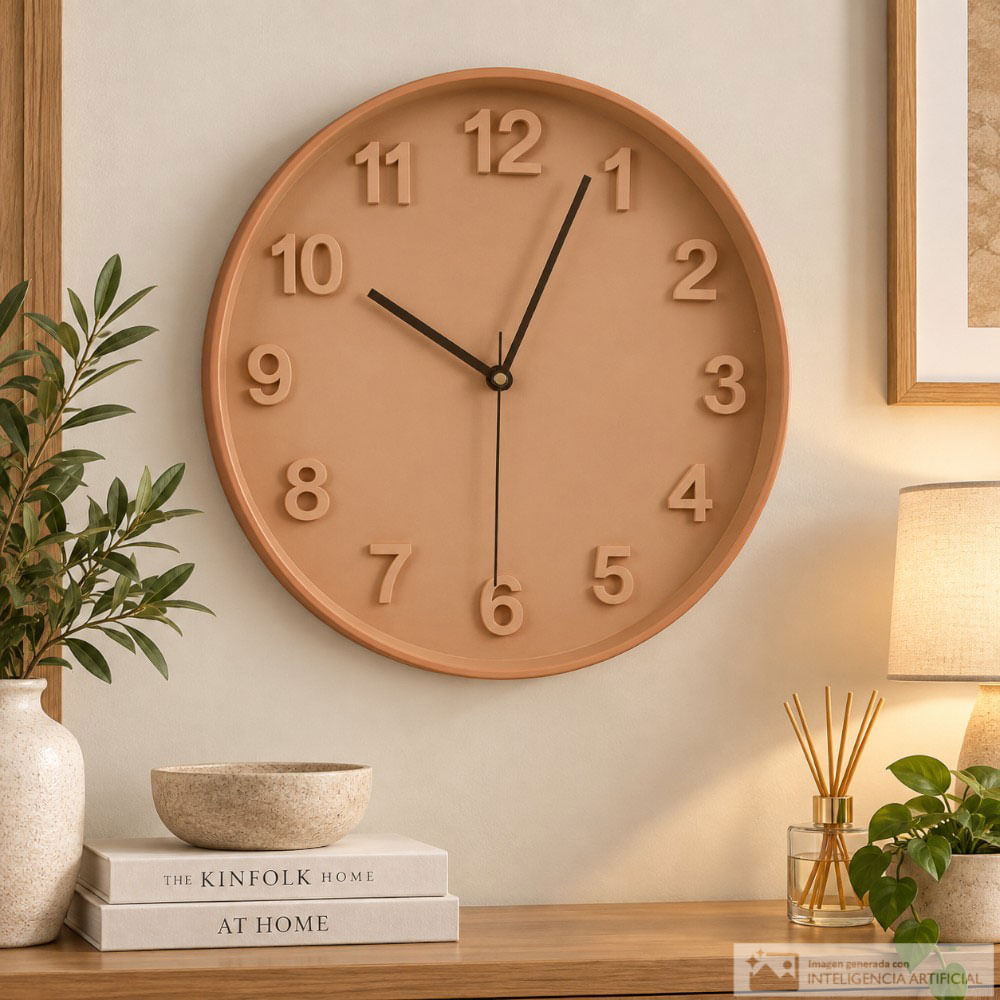 Reloj de pared redondo con acabado efecto madera