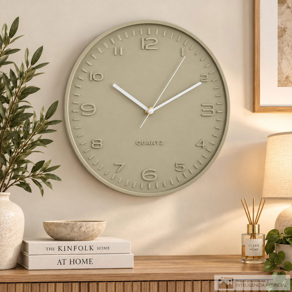Reloj de pared redondo beige de diseño minimalista