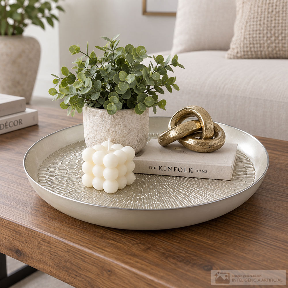 Plato decorativo plateado con textura martillada