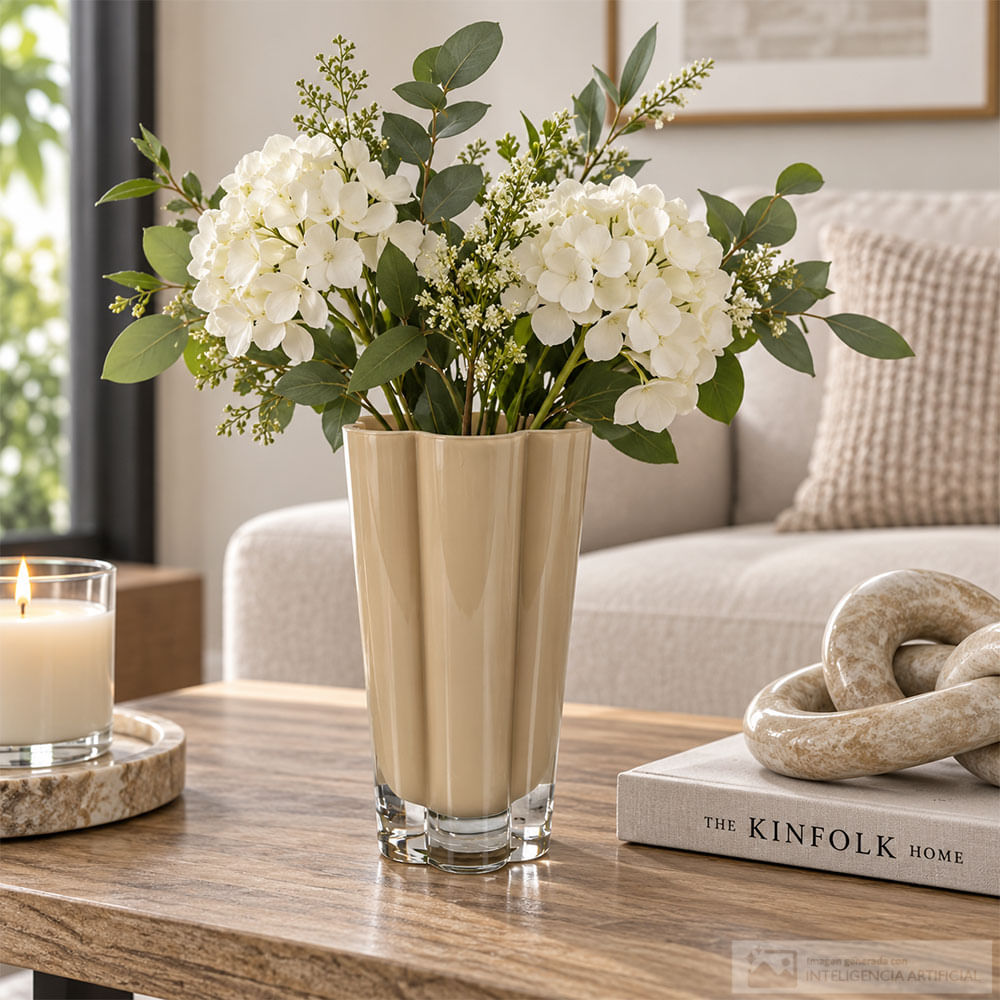Florero ámbar con relieve acanalado