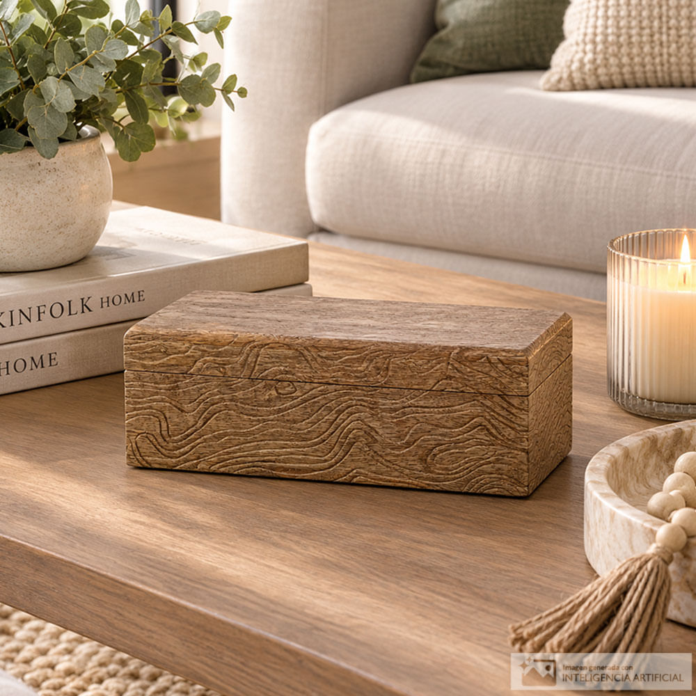 Caja decorativa marrón con relieve geométrico