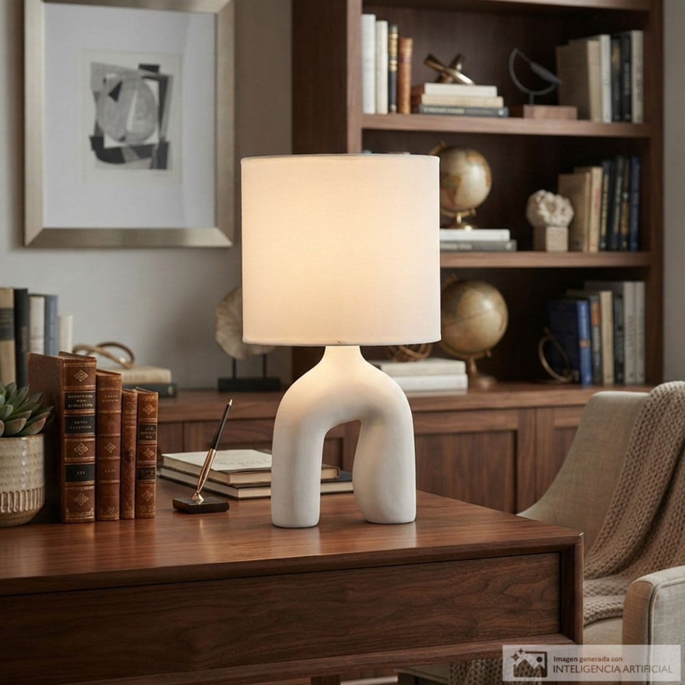 Lámpara de mesa blanca con base arqueada
