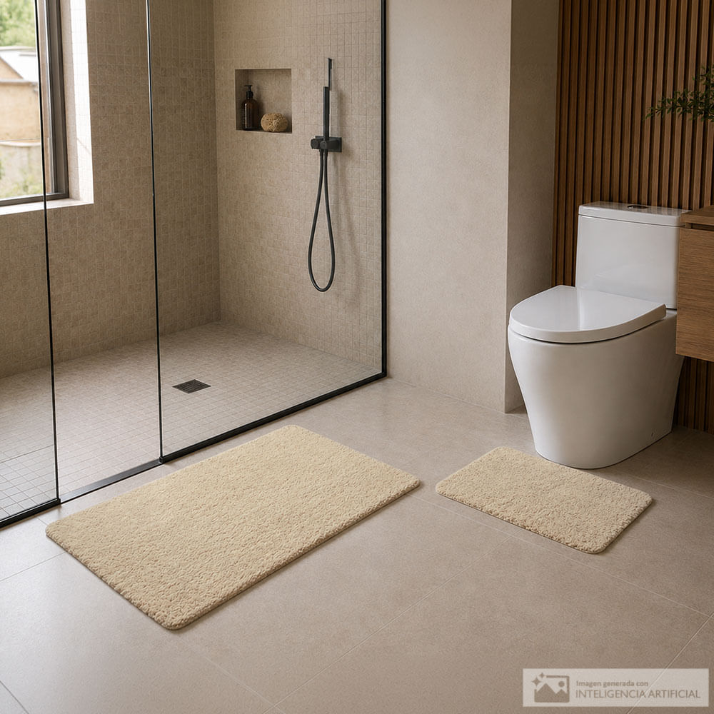 Set de 2 alfombras de baño antideslizantes crema