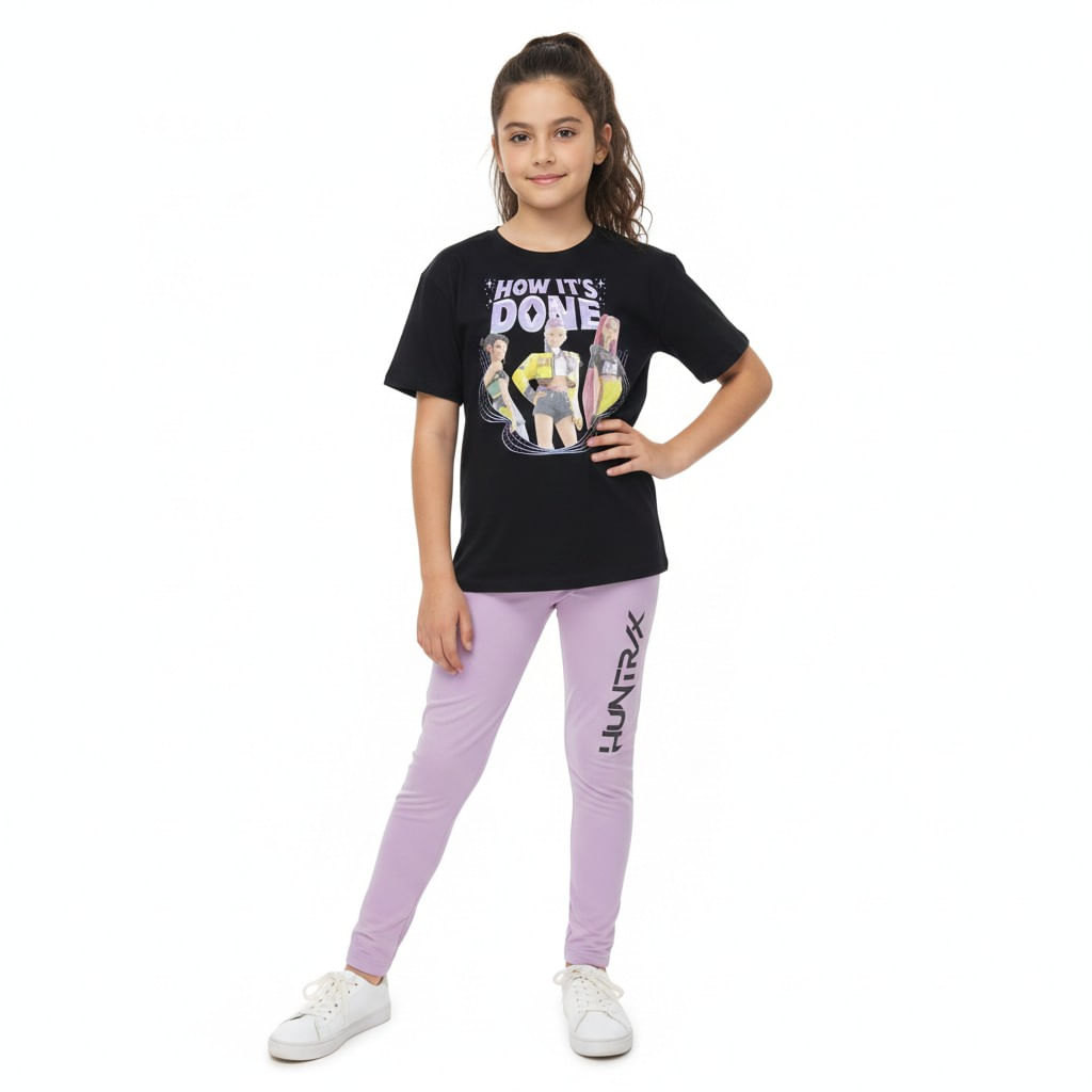 Conjunto de 2 piezas bicolor con estampado de Huntr/x para niña