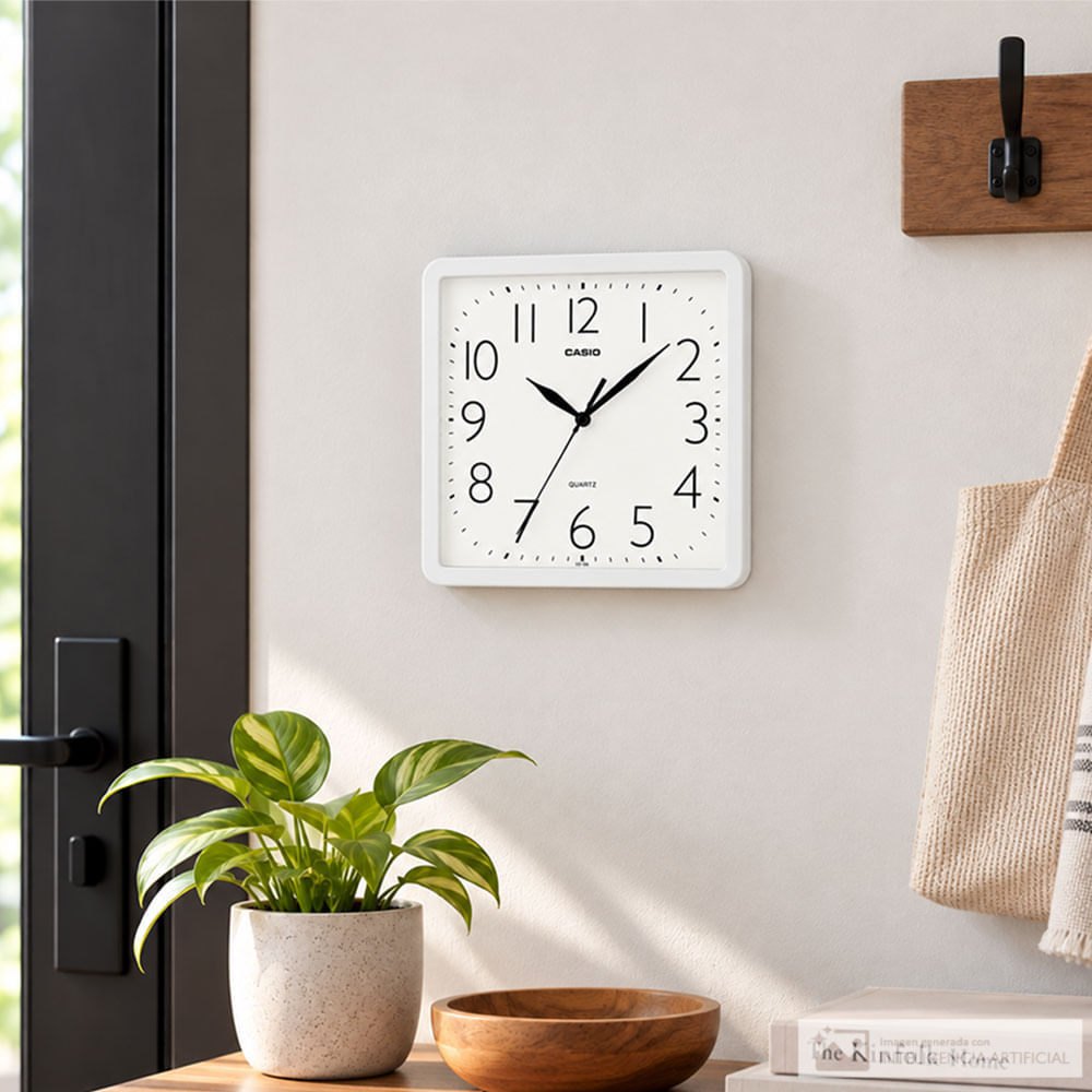Reloj de pared cuadrado blanco casio