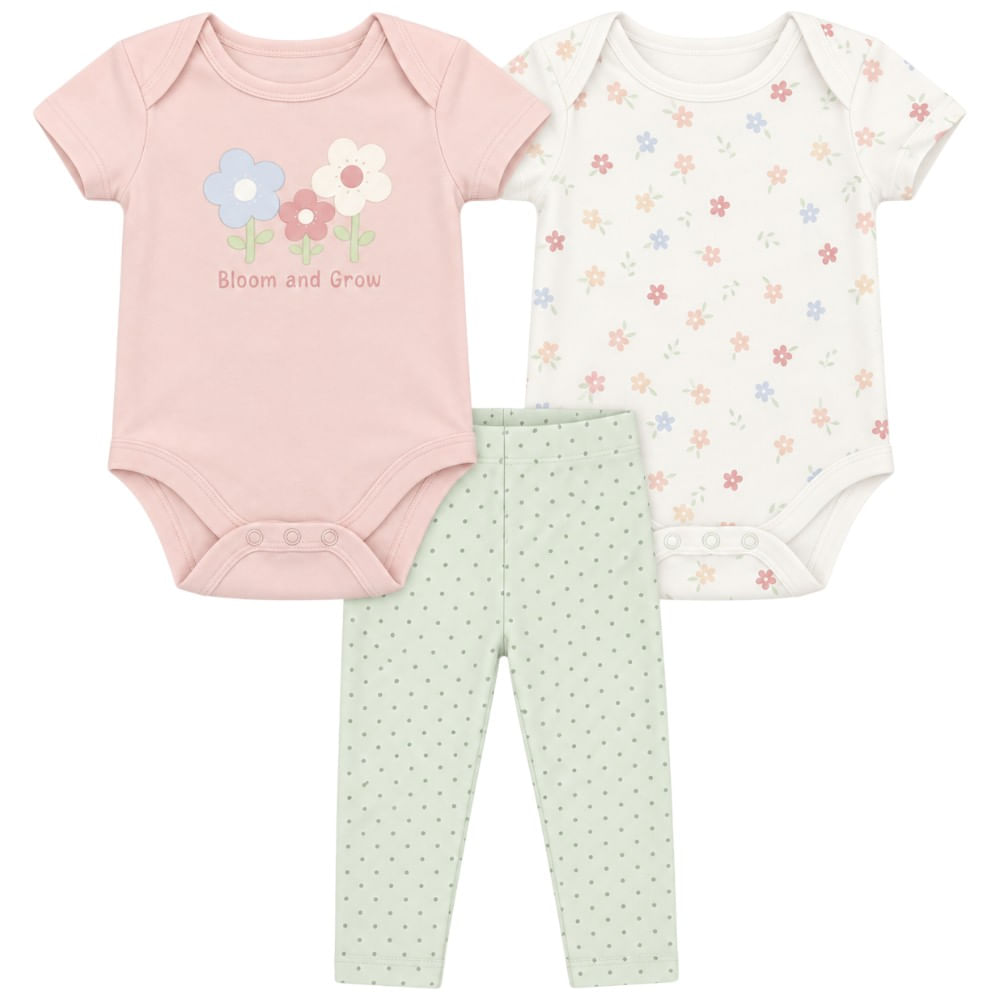 Conjunto de 3 piezas multicolor con estampado floral para bebé niña