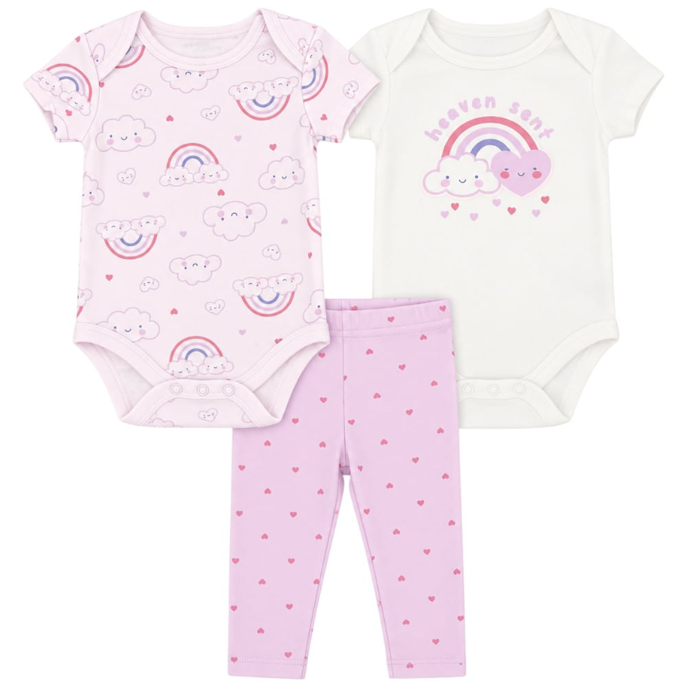 Conjunto de 3 piezas con estampado de arcoíris para bebé niña